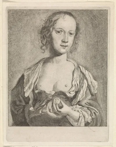 Vrouw met blote borsten en een munt