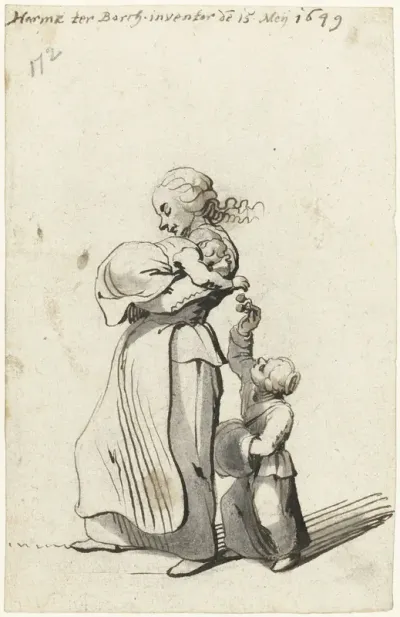 Vrouw met een baby gevolgd door een kind