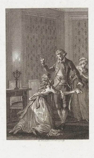 Vrouw met een brief knielt voor een man
