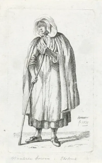 Vrouw met een cape en een stok