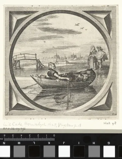 Vrouw met een kalf in een roeiboot
