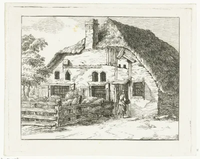 Vrouw met een mand voor een huis te Staphorst