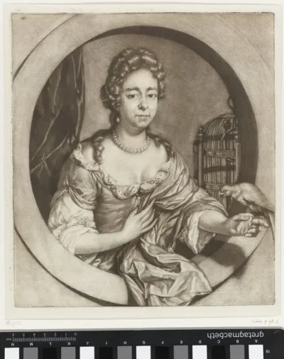Vrouw met een papegaai in een venster