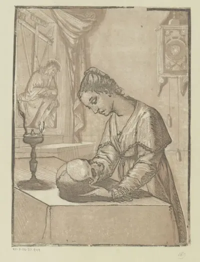 Vrouw met een schedel