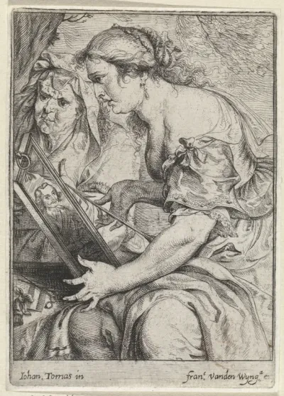 Vrouw met het portret van een man in haar hand