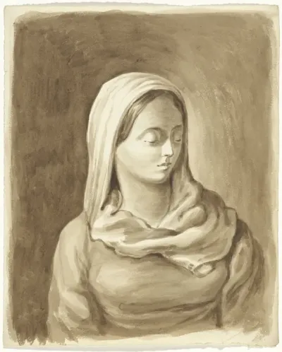 Vrouw met hoofddoek, ten halven lijve