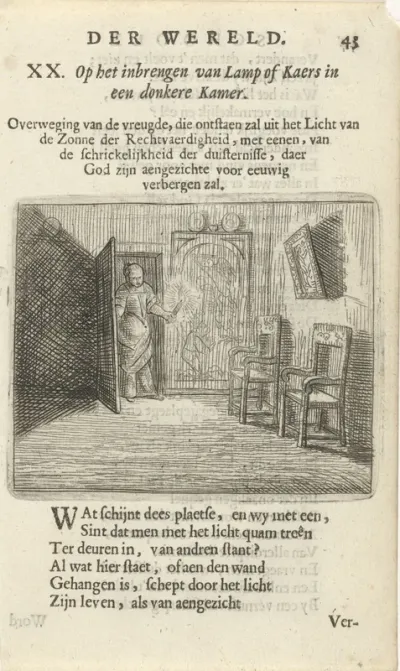 Vrouw met kaars in een duistere kamer