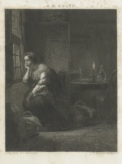 Vrouw met kind bij een venster