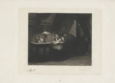 Vrouw met kind bij lamplicht
