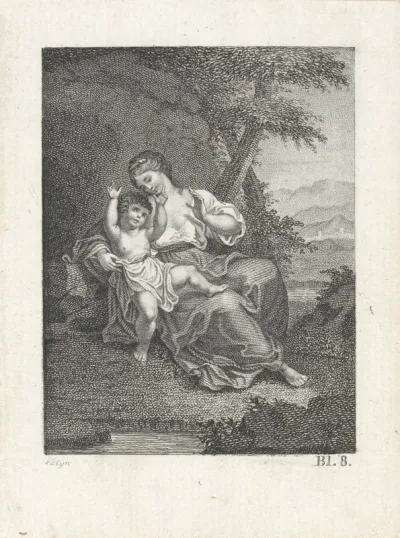 Vrouw met kind in een landschap