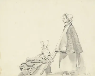 Vrouw met kind in kinderwagen