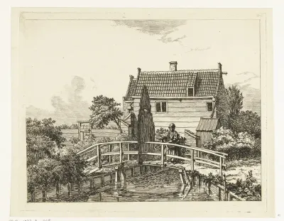 Vrouw met kind op een brug bij een gesloten hek