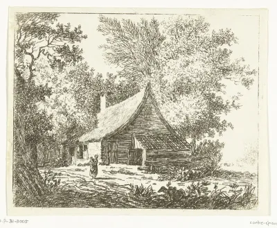Vrouw met kind staande voor een boerderij op de Amstelveense Weg