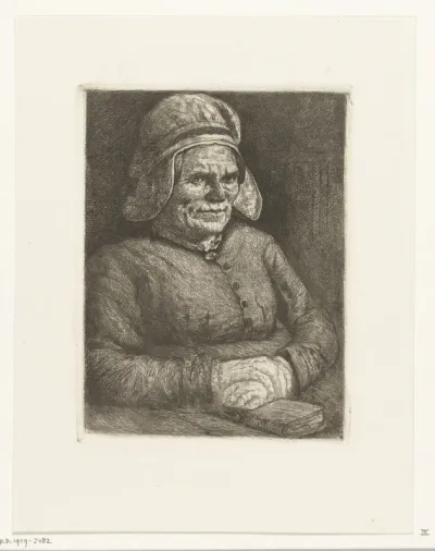 Vrouw met linnen muts op