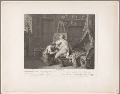 Vrouw met minnaar in het atelier van haar man