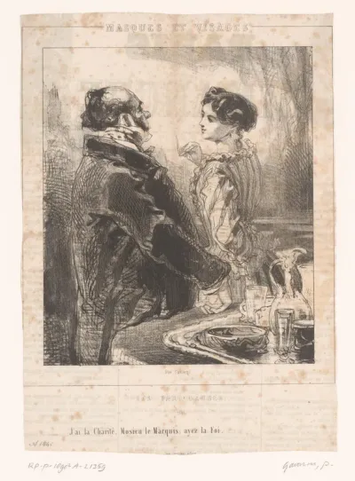 Vrouw met sigaret in gesprek met markies