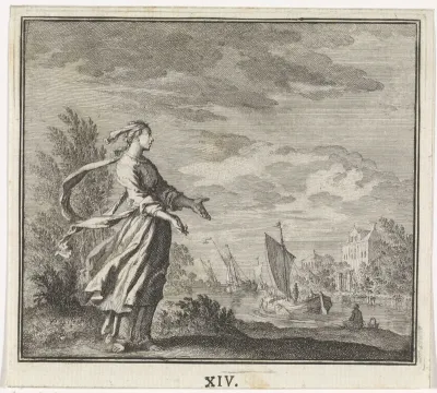 Vrouw met sluier, staande in de wind