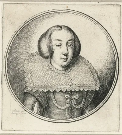 Vrouw met stijve kanten kraag