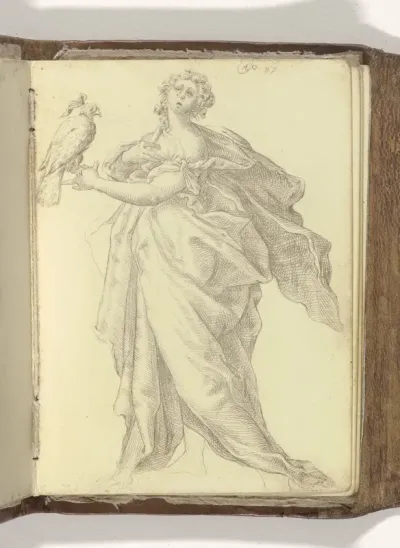 Vrouw met valk op haar linkerhand