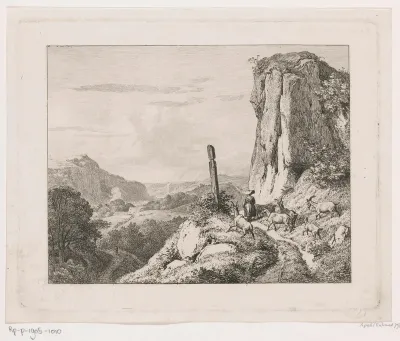 Vrouw met zes geiten in een berglandschap