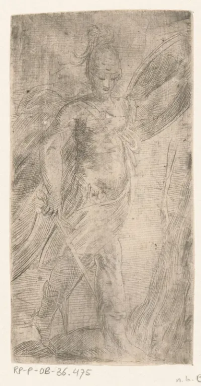 Vrouw met zwaard en schild, mogelijk Minerva