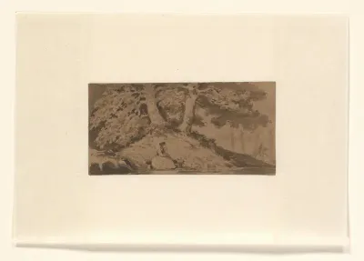 Vrouw op een bank in een landschap