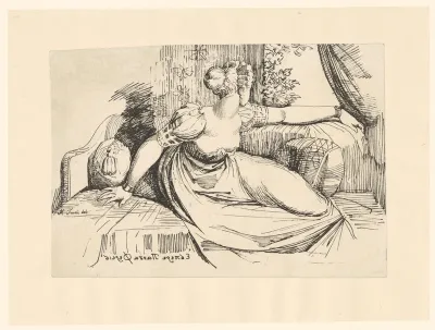 Vrouw op een rustbed kijkt achterom