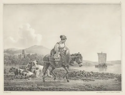Vrouw op ezel in landschap