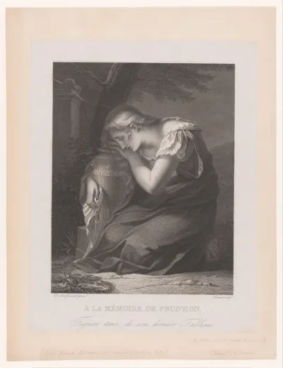 Vrouw rouwend bij urn van Pierre Prud'hon
