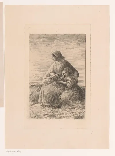 Vrouw rust samen met haar dochter in een landschap