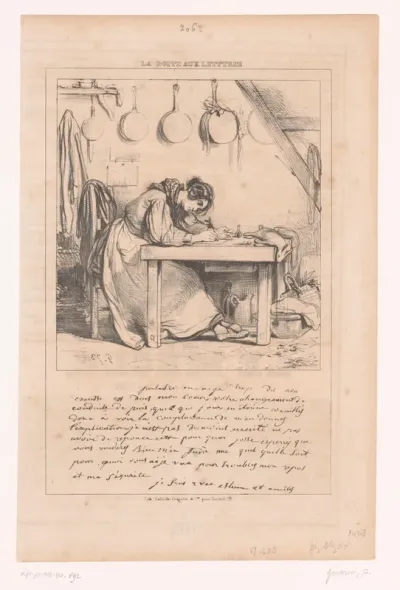 Vrouw schrijft brief in de keuken