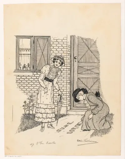 Vrouw schrijft haar naam op een pad