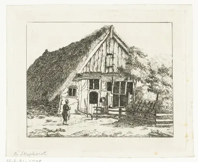 Vrouw staande voor een huis te Staphorst