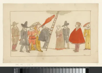 Vrouw staat op een ladder die naar de hemel leidt