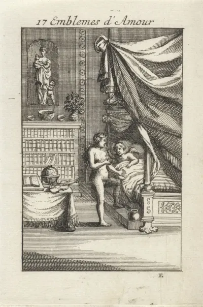 Vrouw stapt bij Amor in bed