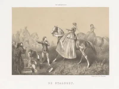 Vrouw te paard en valkeniers