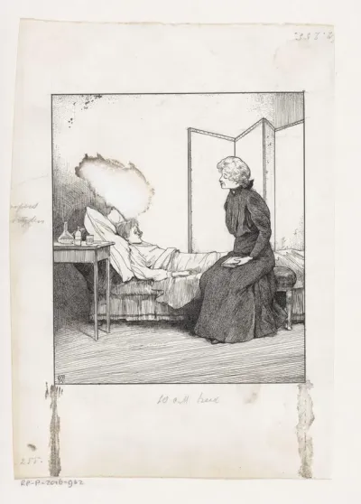 Vrouw zittend op het bed van een jongen