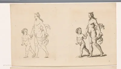 Vrouwelijk naakt met putto aan de hand