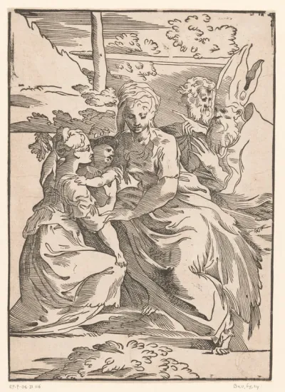 Vrouwelijke heilige ontvangt het Christuskind