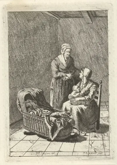 Vrouwen bij een wieg