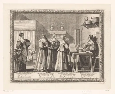 Vrouwen brengen geschenken naar de bruid