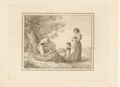 Vrouwen en kinderen in landschap