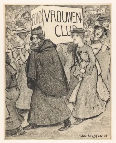 Vrouwen in een optocht van een vrouwenclub