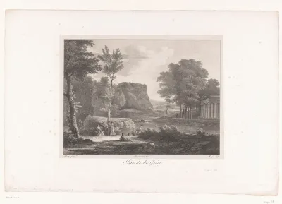 Vrouwen in landschap met rivier en tempel in Griekenland