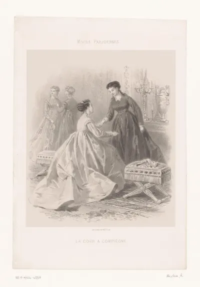 Vrouwen in lange jurken aan het hof in Compiègne