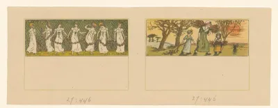 Vrouwen met guirlande en figuren die hout sprokkelen