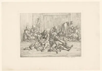 Vrouwen scheren schapen in een schuur