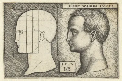 Vrouwenhoofd en tekening in schema volgens proportieleer