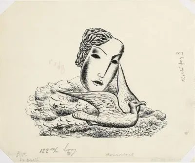 Vrouwenkop met vogel (schets)