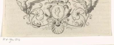 Vrouwgezicht en profil in ornamentele omlijsting